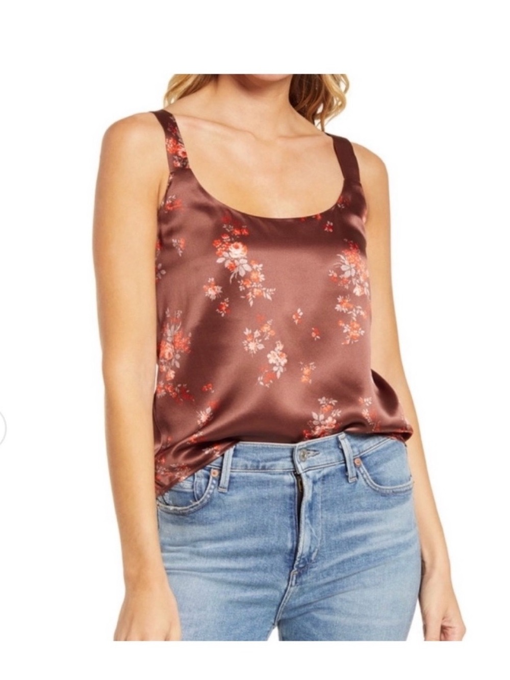 Reformation Casa Silk Floral Cami Tank Top Brown Silk Size Large